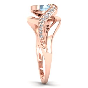 Bague REYES au design élégant en or massif 14 carats avec pierre précieuse aigue-marine ronde de 0,5 carat, moissanite de haute qualité, cadeaux de mariage, bijoux - Product Image 3
