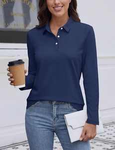 Camisas Polo de Manga Larga para Mujer, Tops Casuales con Cuello y Botones, Camiseta de Algodón para Trabajo - Product Image 4