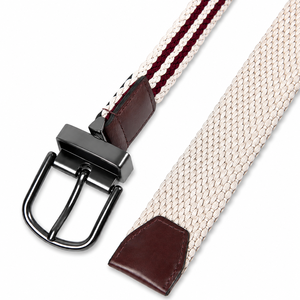 Mens Elastic Braided <b>Belt</b> Woven Stretch Casual <b>Belt</b> Alloy Buckle <b>Burgundy</b> Trim Wholesale Supplier Ivory <b>Burgundy</b> Stripe OEM - Product Image 4