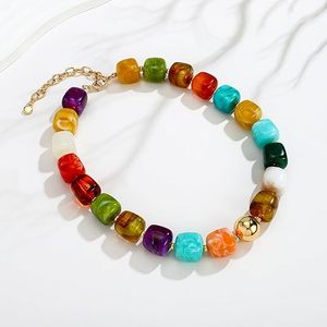 Necklaces for Women Trendy Multicolor <b>Large</b> Square Resin <b>Beads</b> Necklace Boho Chunky Statement Choker Necklaces Y2K Summer Jewel - Product Image 3