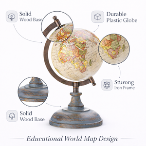 ลูกโลกตั้งโต๊ะสุดหรูพร้อมขาตั้งไม้ เหล็ก และพลาสติก |   ลูกโลกแผนที่โลกตกแต่งสำหรับโต๊ะทำงาน ห้องอ่านหนังสือ และตกแต่งภายในบ้าน - Product Image 5