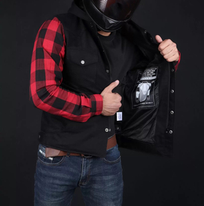 Chemises de moto pour hommes à manches longues, à carreaux noirs et rouges, coupe-vent, style automne, vêtements de moto - Product Image 5
