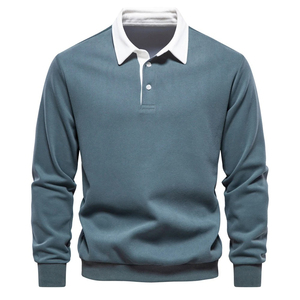 Men's <b>Long</b> <b>Sleeve</b> Knitted Polo Shirt Solid <b>Black</b> Casual Button Down Cotton Anti-Wrinkle Regular Fit - Product Image 3