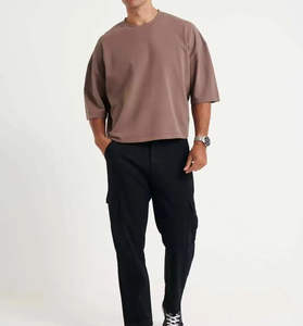 T-shirt Homme 100% Coton Coupe Ample Imprimé Logo Personnalisé Tissu 180g Streetwear Coupe Boxy Court Grammage Lourd - Product Image 5