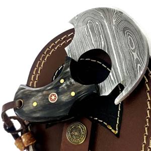 Couteau Ulu Alaskan à lame fixe en acier Damas, couteaux de cuisine avec étui en cuir - Product Image 2