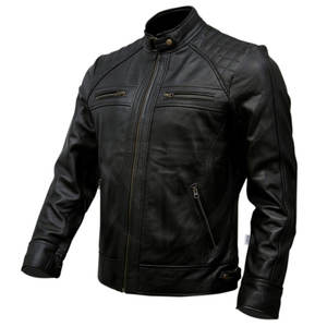 Chaqueta de motorista de piel de vaca de invierno para hombre personalizada al por mayor chaqueta de cuero negro con cuello levantado de nuevo diseño - Product Image 4