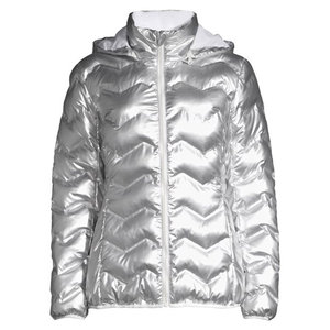 Women's <b>Silver</b> Quilted Puffer <b>Jacket</b> Hooded Zip Front Winter Coat Full Sleeve Polyester Wadding Outerwear - Product Image 2