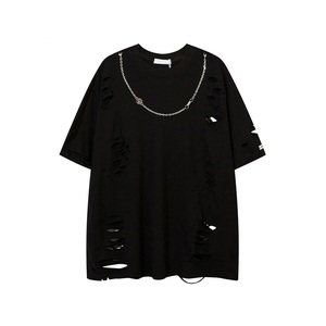 Camiseta de Hombre Oversize Estilo Urbano, Corte Regular, con Detalles Desgastados y Agujeros Vintage, Personalizada, Ecológica, de Alta Calidad, Poliéster/Algodón - Product Image 2