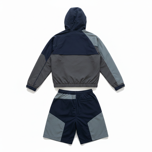 <b>Men</b> Color Blocking Tracksuit Hooded <b>Jacket</b> Shorts Set Breathable Polyester Casual Autumn Wear Regular Fit Drawstring Closure - Product Image 2