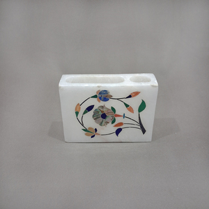 Porte-stylo moderne en marbre indien fait main avec incrustations, organisateur de bureau multicolore, décoration pour table, bureau, école, salon – Meilleure qualité d'usine - Product Image 3