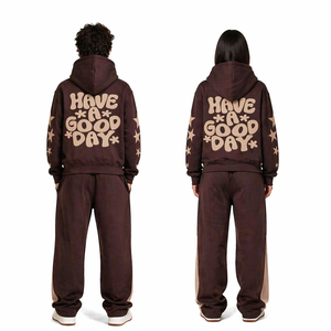 Conjunto Deportivo de Sudadera con Capucha Marrón para Hombre y Mujer, con Logotipo Personalizado, Ropa Deportiva Informal de Dos Piezas - Product Image 2