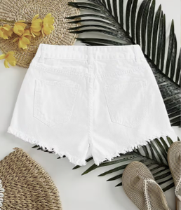 <b>Women's</b> <b>White</b> Denim <b>Shorts</b> Mid Rise Casual Jean Jorts Frayed Hem Summer Bottoms - Product Image 2