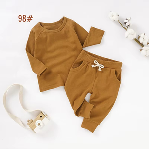 Ventes chaudes, pyjamas pour bébés, ensembles de vêtements en coton pour garçons, ensembles personnalisés pour enfants, ensembles de couleur unie, ensembles tricotés pour enfants, survêtements pour enfants - Product Image 4