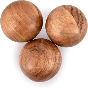 Juego de 3 Bolas Decorativas Redondas de Madera de Acacia para Navidad, Centros de Mesa Decorativos |   Mesa de Centro y Decoración del Hogar - Product Image 1
