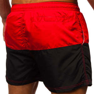 Men's Red And <b>Black</b> Color Blocked Swim Shorts Quick Dry Drawstring Casual Beach <b>Trunks</b> Short Length Mid Waist - Product Image 5