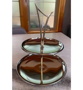 Three Tier <b>Gold</b> Plated <b>Serving</b> <b>Tray</b> Stand Round Decorative With Handle For Party Display - Product Image 3