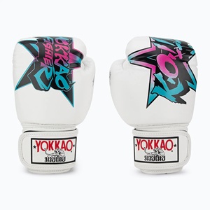 ถุงมือชกมวย YOKKAO Fighter KO Star Logo สีขาว/ดำ หนังแท้ สำหรับมวยไทย คิกบ็อกซิ่ง ฝึกซ้อม แข่งขัน ปิดด้วยแถบตีนตุ๊กแก - Product Image 4