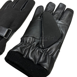 Black Leather <b>Gloves</b> Real Sheepskin Warm Fleece Rib Cuff OEM Custom Low MOQ <b>Mens</b> Winter Driving <b>Gloves</b> Wholesale - Product Image 4