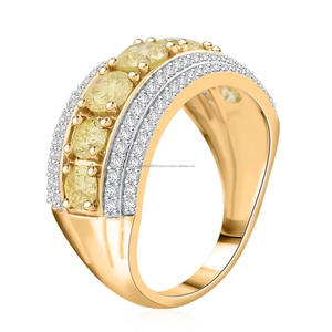 Bague de mariage éternelle en argent sterling 925 avec diamants simulés ronds jaune canari et blancs, 3 rangées, pour femmes et hommes - Product Image 3