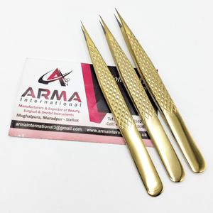 แหนบปลายตรงทำจากเหล็กกล้าไร้สนิมคุณภาพสูง ทนทาน ชุบทอง เหมาะสำหรับต่อขนตาอย่างมืออาชีพ - Product Image 1