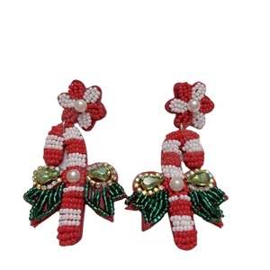 Pendientes de cuentas de Navidad para mujer Día conmemorativo patriótico Material de tela de color naranja blanco azul - Product Image 1