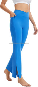 Pantalones de pierna ancha de Yoga de cintura alta con bolsillos-Entrenamiento de control de barriga Correr Legging de Yoga de pierna acampanada para mujeres - Product Image 4