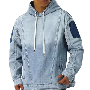 Wholesale High Quality Custom <b>Thick</b> Oversized Patchwork Regular Fit Vintage Blue Fleece Distressed <b>Men</b> Pullover <b>Hoodie</b> - Product Image 1