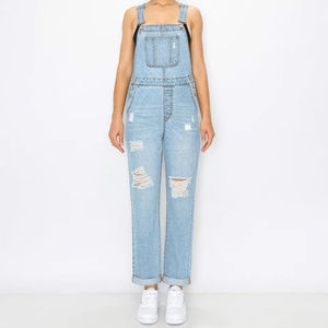 Salopette en jean pour femme, coupe droite, respirante, imperméable, avec cordon de serrage à la taille, short en toile boutonné, printemps, anti-plis, streetwear - Product Image 4