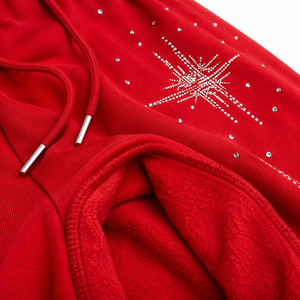 Pantalones Deportivos Rojos 100% Algodón con Diseño de Estrella de Fuego con Pedrería, Cintura Elástica con Cordón Ajustable, Anti-Pilling, para Hombre, Estilo Urbano - Product Image 4