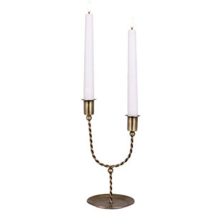 Antique Brass <b>Twisted</b> Stem Candle Holder Elegant Metal U <b>Shape</b> Candlestick For Two Dinner Candles Classic Home Table Decor - Product Image 1
