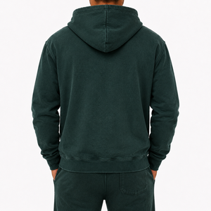 Sudadera con capucha para hombre, verde oscuro, con cremallera completa, de algodón grueso, estilo oversize, estilo urbano, con forro polar. - Product Image 3
