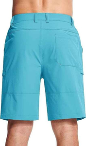 Shorts cargo bleus unis pour hommes, taille mi-haute élastique, séchage rapide, décontractés, longueur Bermuda, avec poches arrière et latérales - Product Image 3