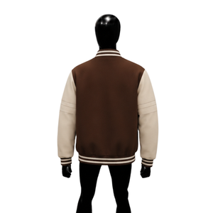 Chaqueta Varsity Personalizada de Lana Marrón con Mangas de Cuero Blanco, Chaqueta de Béisbol para Hombre, Chaqueta Universitaria Premium al por Mayor - Product Image 2
