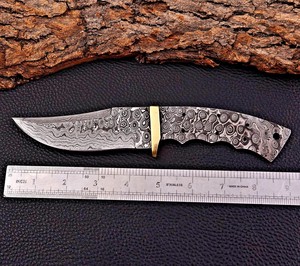 Kit de couteau de chasse et de bushcraft à lame fixe EDC en acier Damas Nordic Forge, avec bolster en laiton, forgé, à lame pleine, pour personnalisation DIY, OEM - Product Image 5