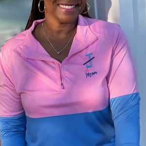 Pull à col zippé bicolore pour femmes Jack and Jill, avec logo personnalisé brodé, haut de performance color block, vente en gros OEM - Product Image 6