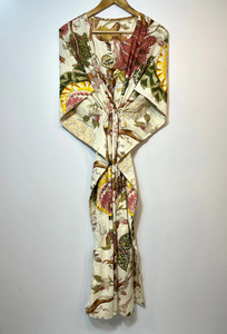 Nuevo Kaftán Naaz Textile con Estampado Animal, Cuello en V, Cordón Ajustable, Manga Corta, Corte Evase, Estilo Indio, 100% Algodón, Encaje, Largo Completo, para Mujer - Product Image 4