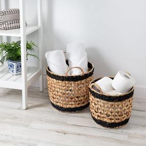 Set of 2 Natural Black <b>Round</b> Decorative <b>Baskets</b> with Handles Handmade Storage <b>Basket</b> Wholesale eco-friendly Made in Vietnam - Product Image 4