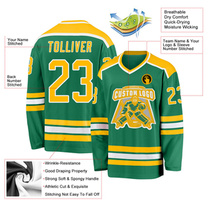 Custom Ice Hockey Jersey Green Yellow V-Neck Full Sleeve Moisture Wicking <b>Athletic</b> Fit Sublimation Print Team Logo Stitched - Product Image 4