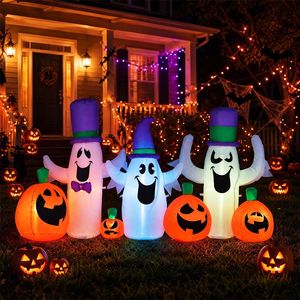 Decorazioni Gonfiabili di Halloween da 2,4 Metri con Fantasma e Zucca, Luci LED RGB Integrate, in PVC - Product Image 1