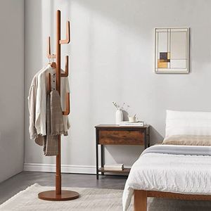 Modern design wooden coat stand cherry finish clothes tree with round base minimalist entryway customized options - Product Image 1