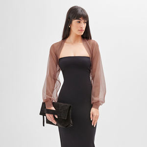 Bolero de malla elegante y glamuroso para mujer, de manga larga, corto, liso, informal, con diseño frontal personalizado, top corto de malla para mujer - Product Image 1