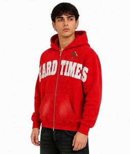 Sudadera con capucha y cremallera para hombre, estilo vintage, lavado ácido, forro polar, con logo de equipo, venta OEM, calidad profesional - Product Image 1