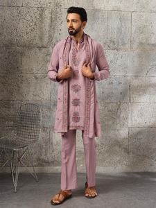 Elegant Black Japanese Lachka Embroidered <b>Kurta</b> Dupatta Set <b>men</b> - Product Image 5