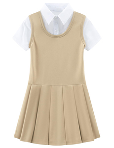 Robe plissée kaki pour filles avec chemise boutonnée blanche, uniforme scolaire pour enfants de 5 à 12 ans - Product Image 5