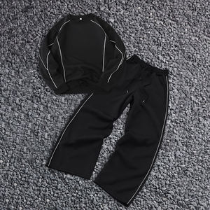 Conjunto Deportivo para Hombre, Sudadera Negra con Ribete en Contraste y Pantalones Anchos, Ropa Casual Premium de Dos Piezas - Product Image 1