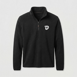 Dumela Men's Black Fleece <b>Quarter</b> <b>Zip</b> Pullover With <b>White</b> Logo Front Regular Fit Casual Autumn Wear - Product Image 1