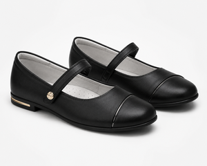 Zapatos de Piel con Velcro para Niñas de 7 a 13 Años, Negros, Primavera-Otoño, Punta Cerrada, Acabado Brillante, Plantilla Acolchada, Tela de Algodón - Product Image 4