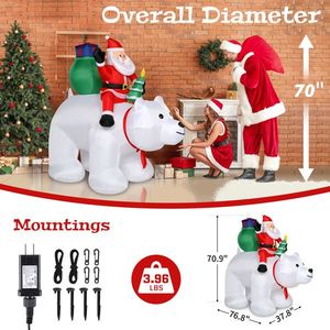 Decorazione Natalizia da Giardino Gonfiabile con Babbo Natale su Orso Polare, 15W, 7 Luci LED, 1,8m - Product Image 2