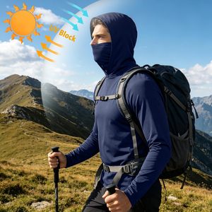 Nouveau 2026 – Sweat à capuche de pêche gris-bleu pour homme, protection solaire UPF 50, masque facial intégré, manches longues, anti-UV, ODM OEM - Product Image 5