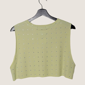 Customized Logo Summer Ladies Rhinestone Sleeveless Crop <b>Top</b> Cotton Streetwear Tank OEM Fashion <b>Sparkly</b> Wholesale Women's Shirts - Product Image 6